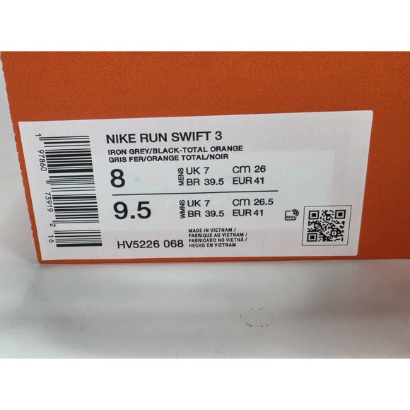 New Nike Run Swift 3 ‘Iron Grey Total Orange’ HV5226 068 Size 8 US main image 9